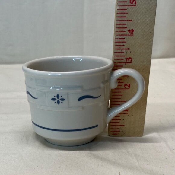 2 Longaberger Classic Blue Woven Traditions Pottery Coffee Cup & Saucer Sets - Picture 6 of 8
